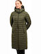Women's Long Puffer Jacket for Winter with Hood Khaki