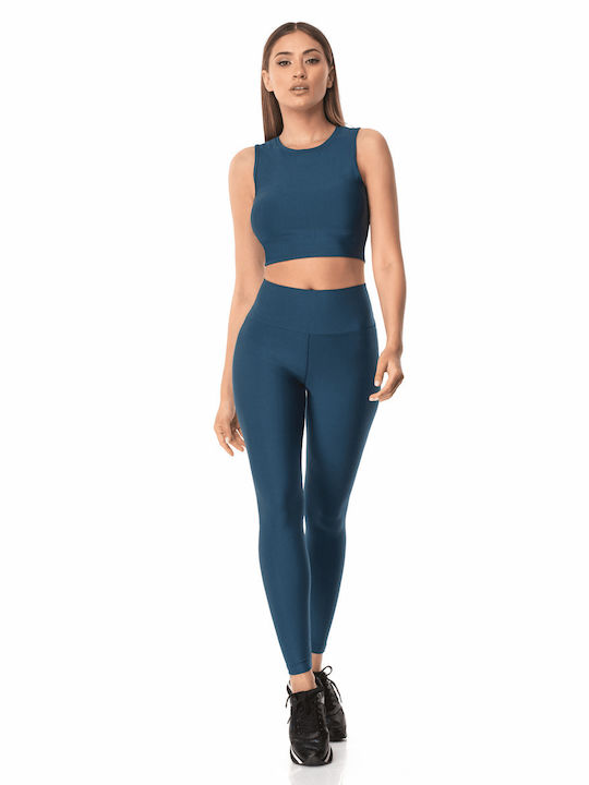 Superstacy Women's Long Training Legging High Waisted Blue