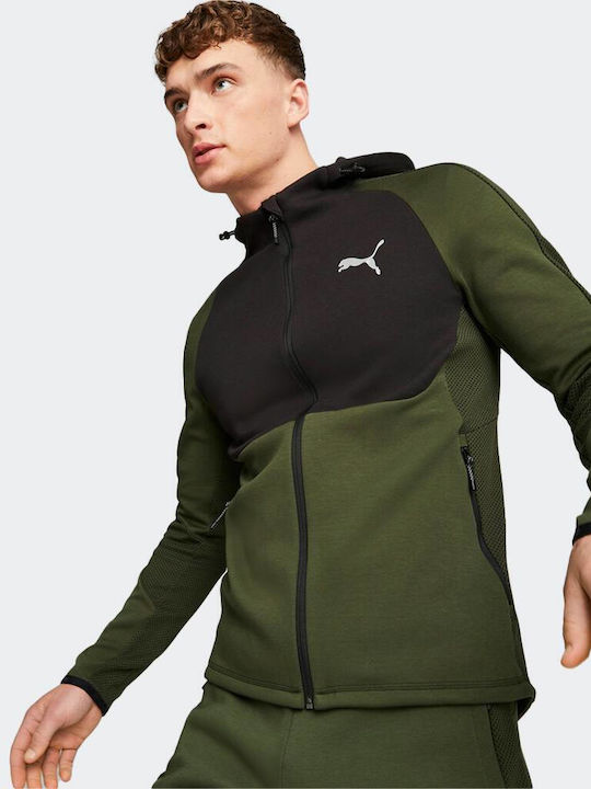 Puma Jachetă cu fermoar pentru bărbați cu glugă și buzunare Verde