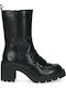Leather Women's Ankle Boots with High Heel & Fur Black