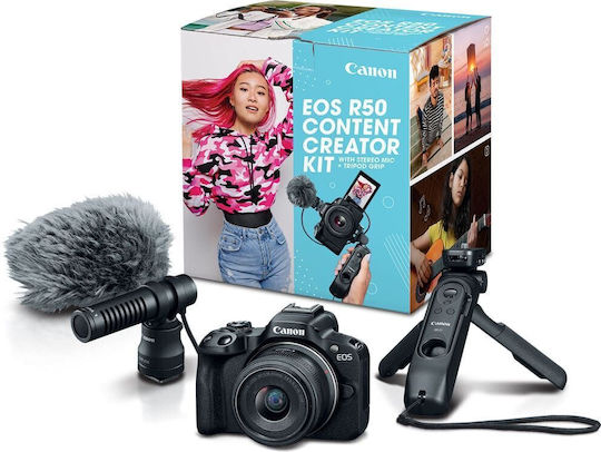 Canon EOS R50 Content Creator Kit Mirrorless Φωτογραφική Μηχανή Kit (RF-S 18-45mm f/4.5-6.3 IS STM) Μαύρη