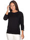 Vera Women's Summer Blouse Cotton with 3/4 Sleeve Black