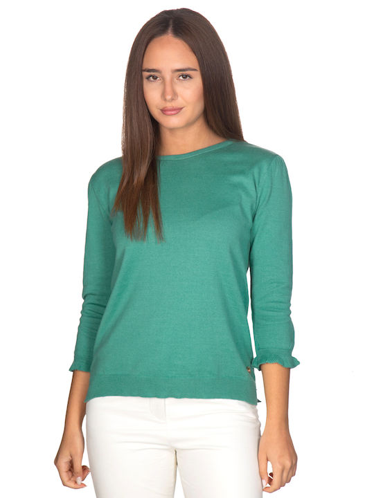 Vera Women's Summer Blouse Cotton with 3/4 Sleeve Green