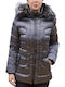 Belvitesse Short Women's Puffer Jacket with Furry Hood for Winter Gray