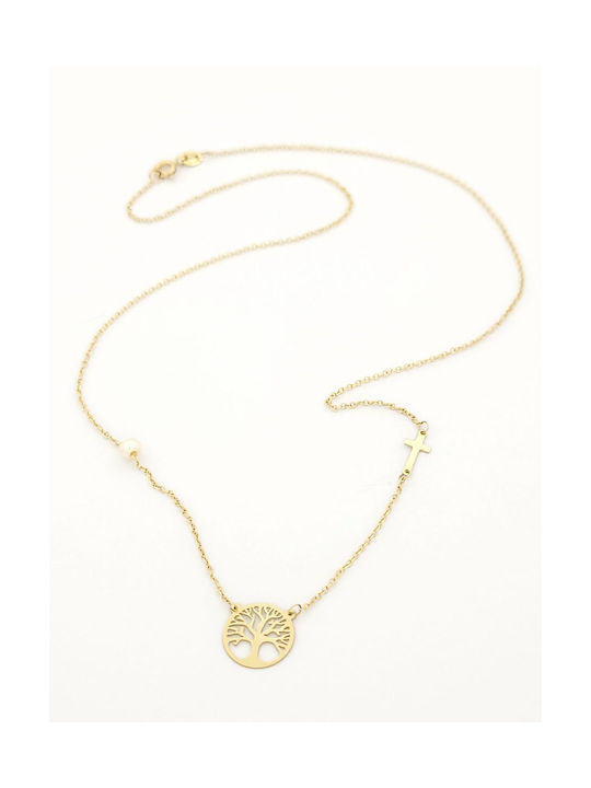 Pavlides Necklace Tree from Gold 14K with Pearls