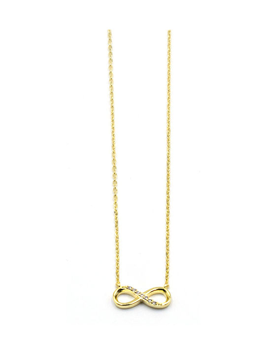 Poco Loco Women's Gold Plated Silver Infinity Necklace with Zircon