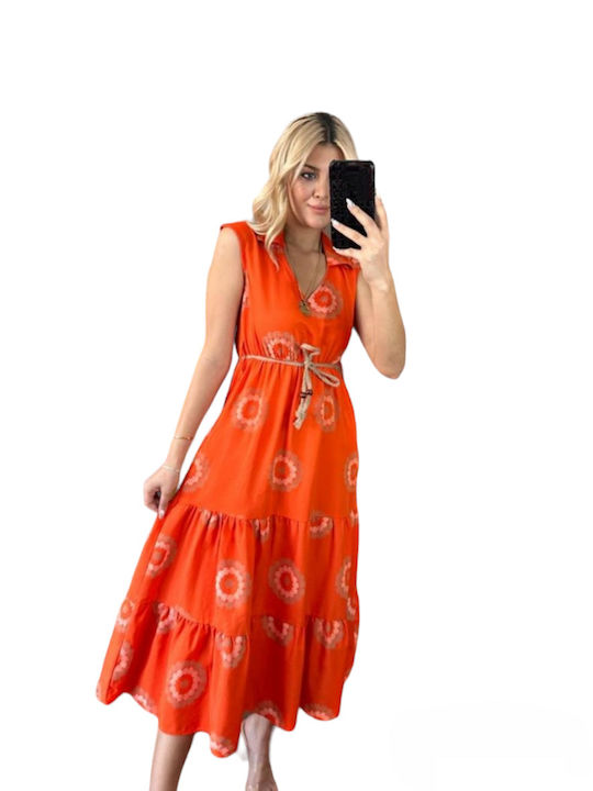 Concept Καλοκαιρινό Midi Φόρεμα Πορτοκαλί