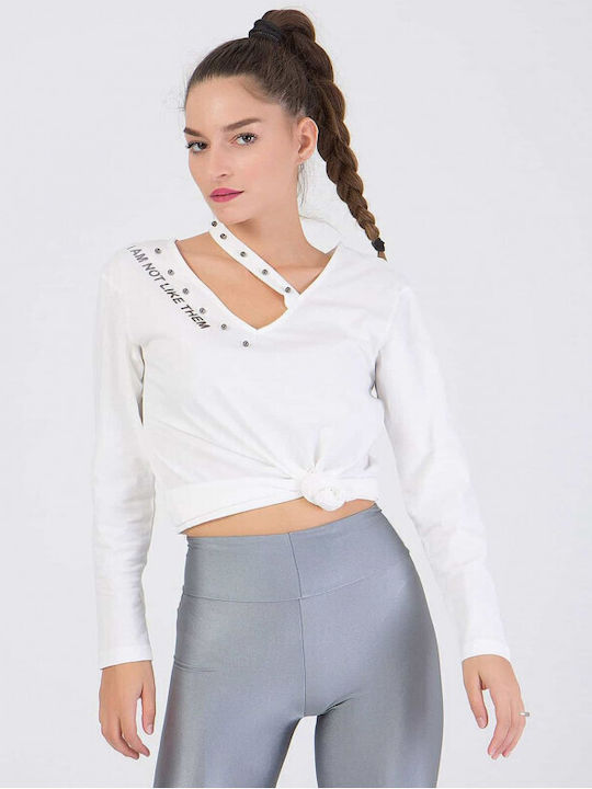 Sushi's Closet Women's Athletic Blouse Long Sleeve with V Neckline White