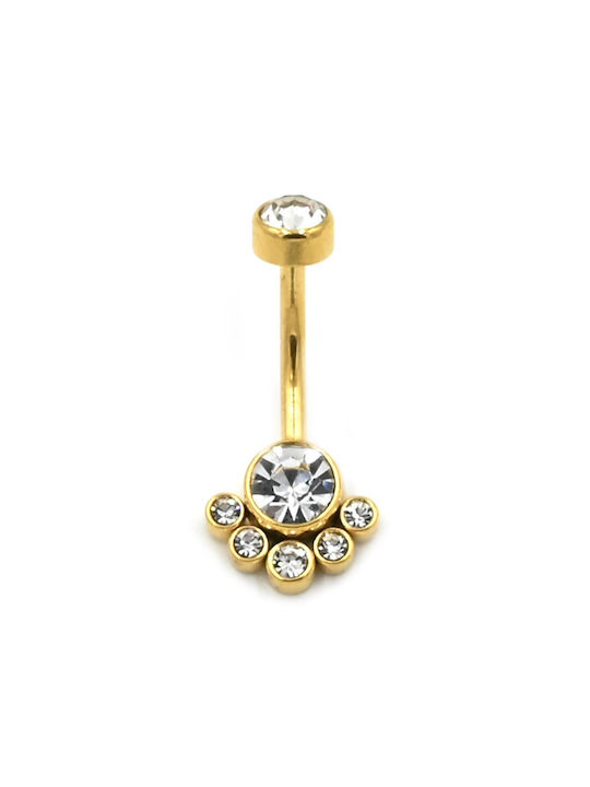 Poco Loco Navel Earring Bar made of Steel Gold Plated with Stones