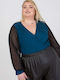 Wrap Long Sleeve Bodysuit with Transparency Regular Fit Blue