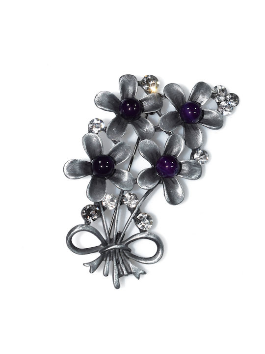 Bizoutaki Pin Blume aus Messing Gray