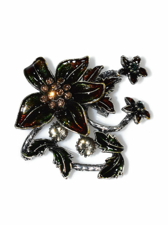 Bizoutaki Pin Blume aus Messing Schwarz