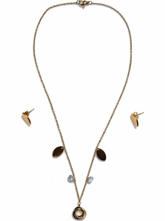 Bizoutaki Set with Necklace & Earrings from Steel Gold Plated