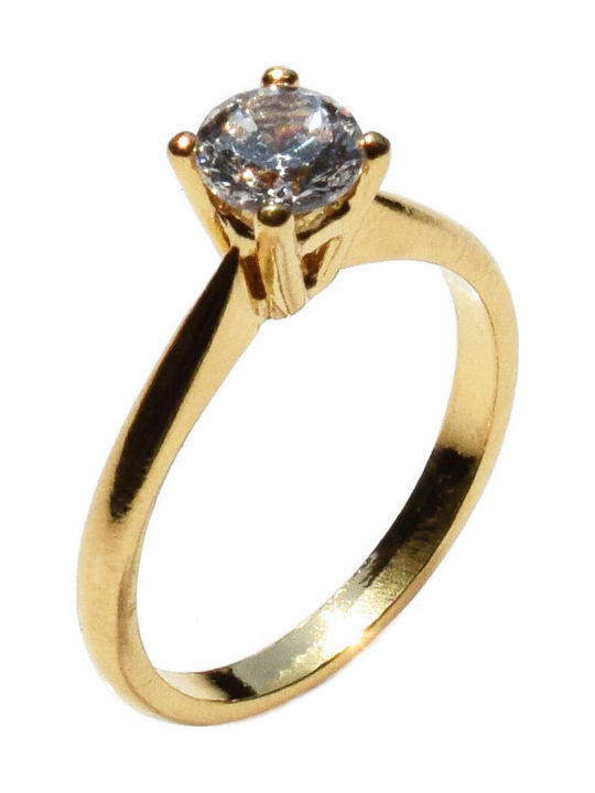 Bizoutaki Single Stone Ring from Gold Plated Silver with Zircon