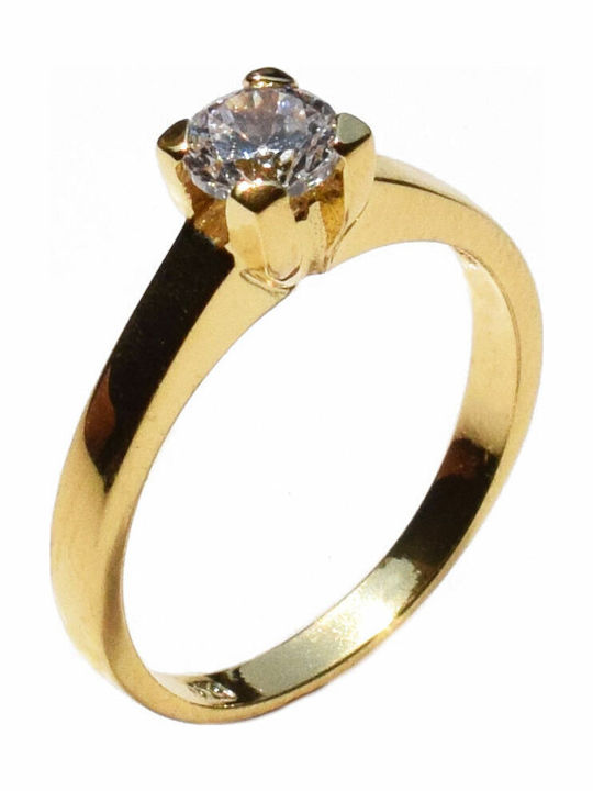 Bizoutaki Single Stone Ring Made of Gold Plated Silver with Zircon