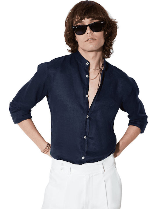 Long-sleeved Linen Shirt Blue