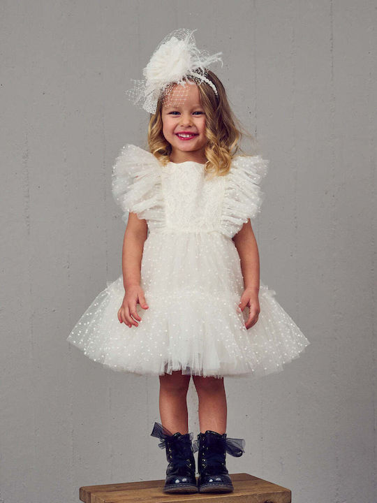Designer's Cat White Baptism Dress made of Tulle