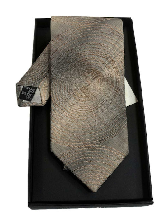 Makis Tselios Fashion Ανδρική Γραβάτα Μεταξωτή με Σχέδια σε Καφέ Χρώμα