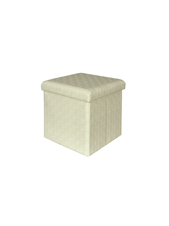 Stool For Living Room With Storage Space Upholstered with Leatherette Beige 38x38x37cm