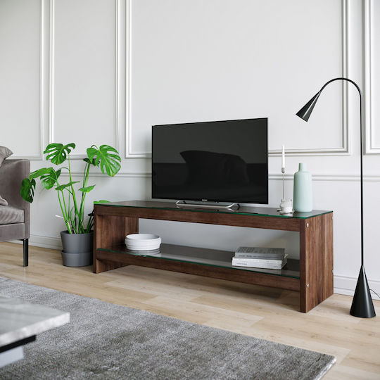TV Stand from Solid Wood and Glass Brown M140xD45xH45cm
