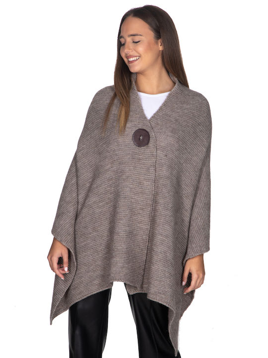 Vera Long Women's Poncho with Buttons Beige