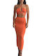Chica Σετ με Maxi Φούστα σε Πορτοκαλί χρώμα