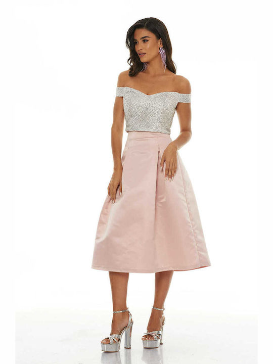 RichgirlBoudoir Satin Midi Skirt Cloche in Pink color