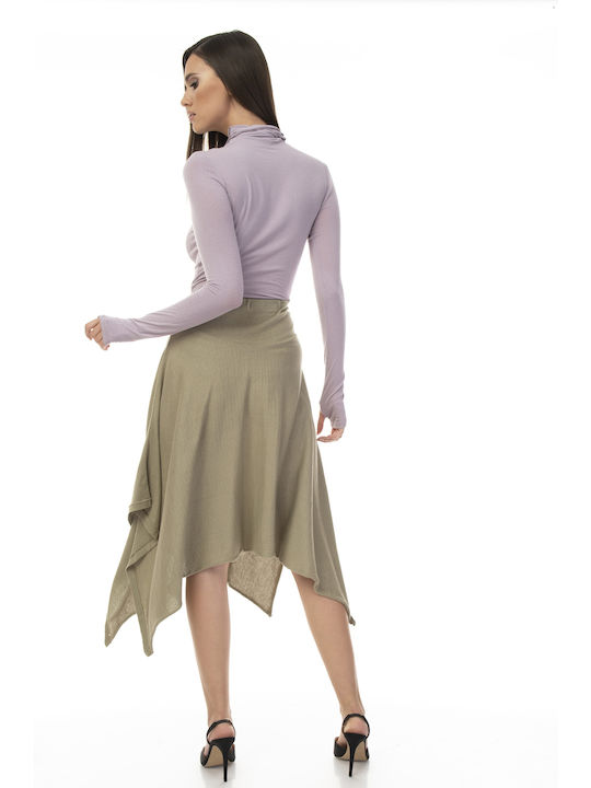 Raffaella Collection Midi Skirt in Khaki color