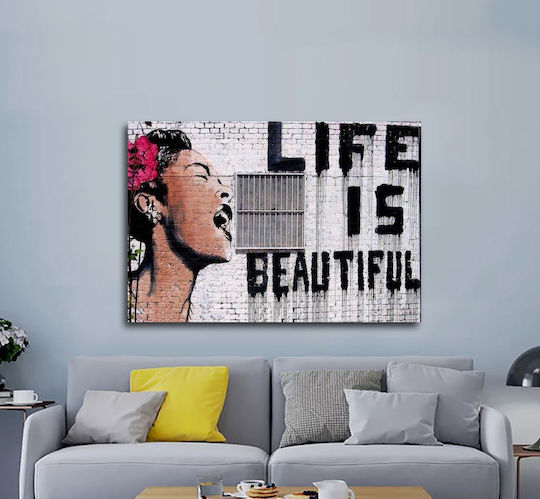 I-gallery Life Is Beautiful Gemälde Kopie von Banksy auf Leinwand 30x20cm
