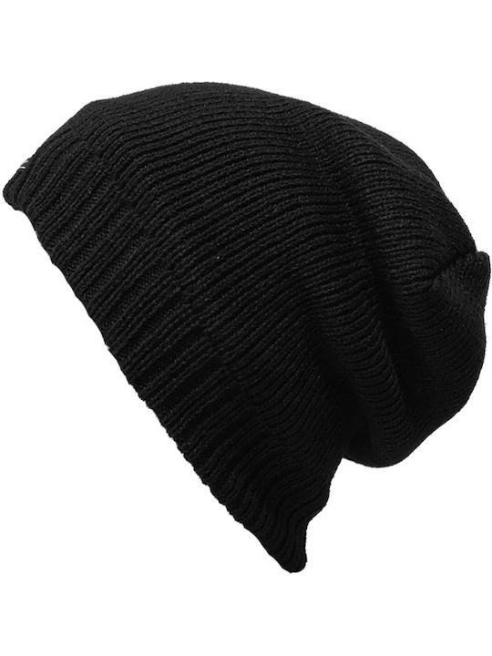 Beanie Unisex Σκούφος με Rib Πλέξη σε Μαύρο χρώμα