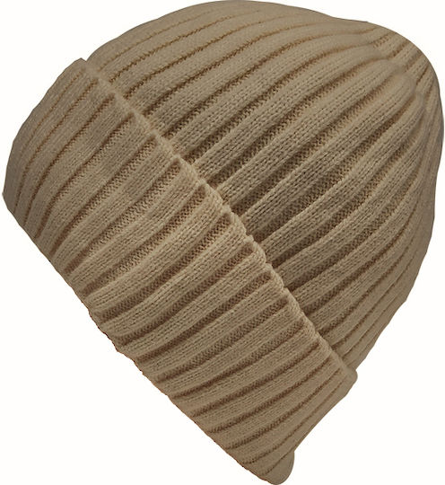Beanie Unisex Σκούφος Πλεκτός σε Μπεζ χρώμα