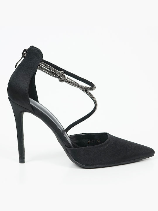 Piazza Shoes Pointed Toe Black Heels with Strap