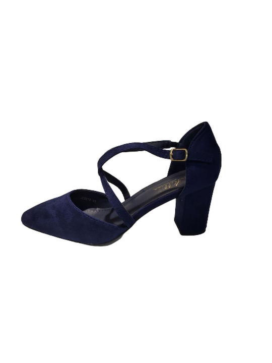 Plato Suede Μυτερές Γόβες με Λουράκι Navy Μπλε