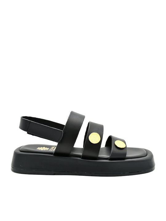 Δερμάτινα Γυναικεία Σανδάλια Flatforms Μαύρα