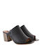 Leather Mules with Chunky Low Heel in Black Color