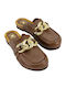 Flach Leder Mules in Braun Farbe