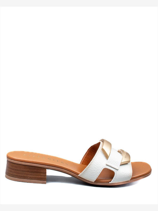 Hispanitas Chunky Heel Leather Mules Beige