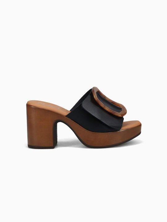 Oh My Sandals Δερμάτινα Mules με Χοντρό Ψηλό Τα...