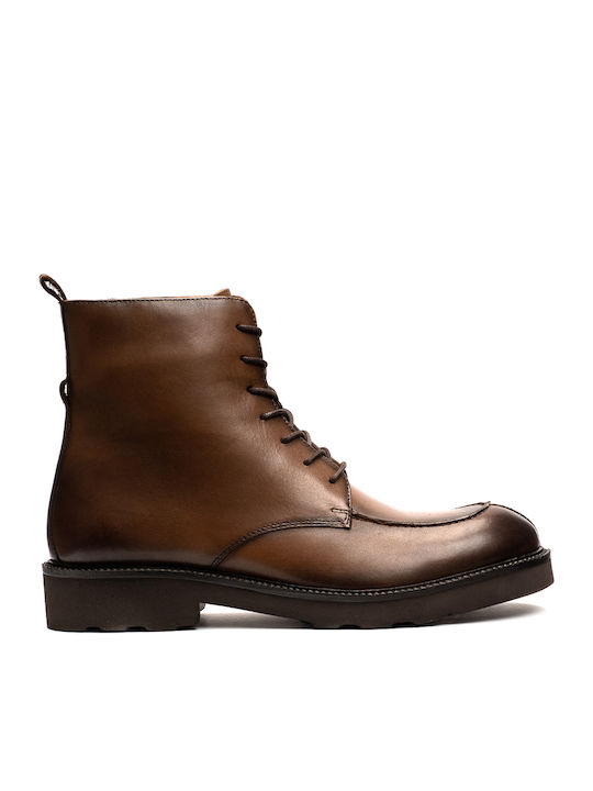 Philippe Lang Men's Leather Military Boots Tabac Brown