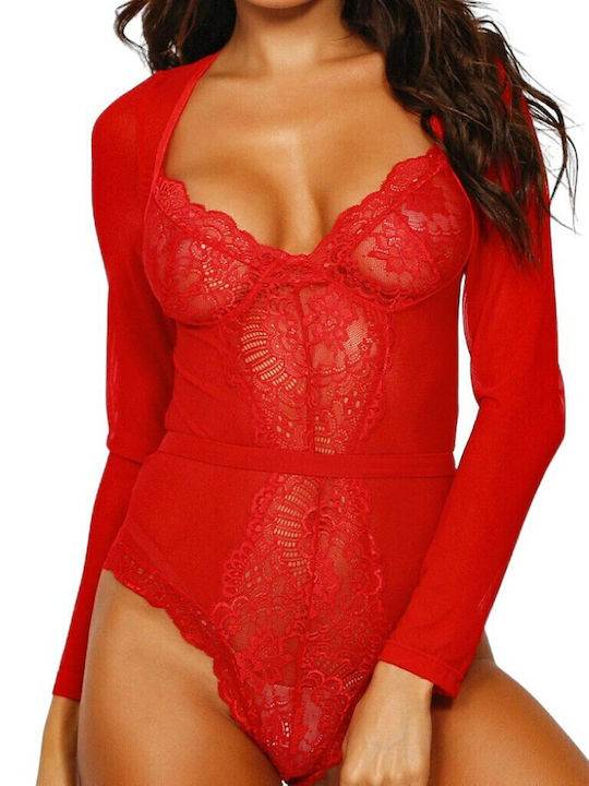 La Lolita Amsterdam Daisy Women's Bodysuit with Lace Red