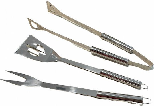 Lampiris Interiors Metallic Cooking Utensil Set Silver 3pcs
