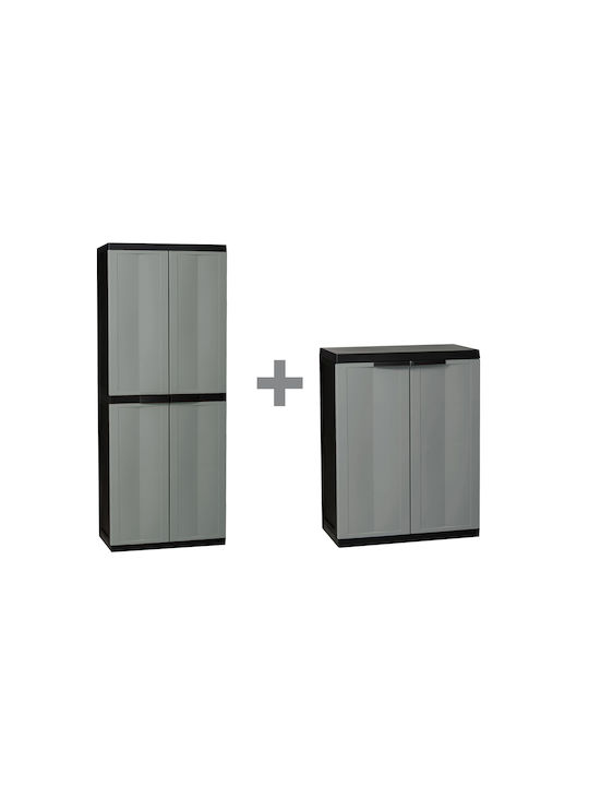 Plastic Two-Door Wardrobe with 3 Shelves 65x37x165cm