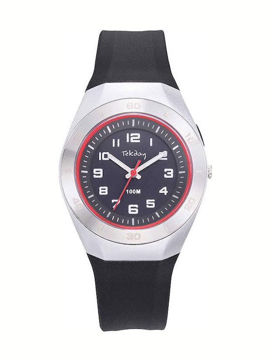 Tekday Strap Γυναικείο Ρολόι 36mm Μπαταρίας με Μαύρο Καουτσούκ Λουράκι