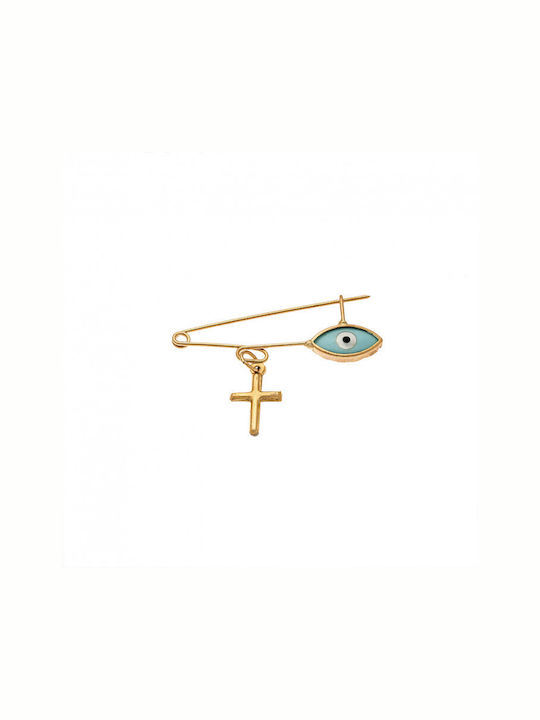 Senza Child Safety Pin made of Gold 9K with Cross