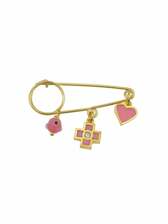 Amor Amor Child Safety Pin made of Gold Plated Silver with Cross for Girl