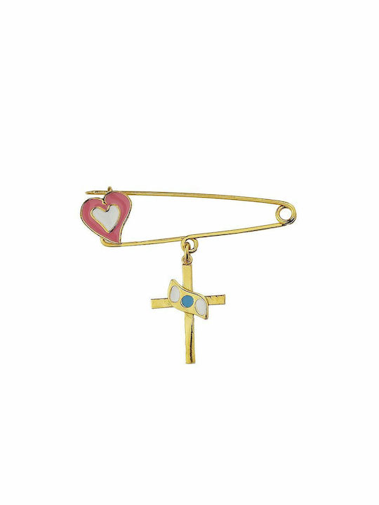 Amor Amor Child Safety Pin made of Gold Plated Silver with Cross for Girl