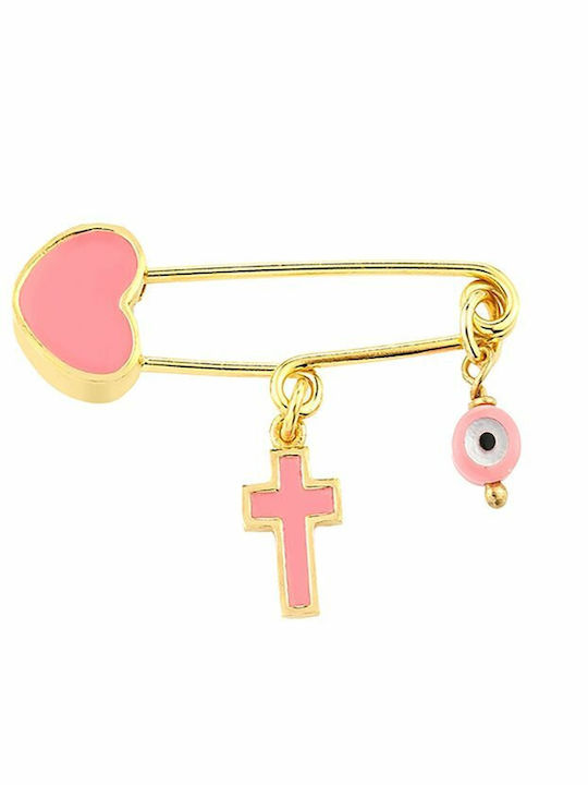 Paraxenies Child Safety Pin made of Gold Plated Silver with Cross for Girl