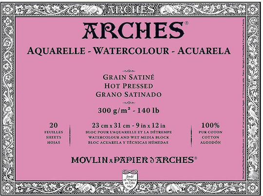 Arches Watercolour Pad hot pressed No5 35x50cm 20 Sheets