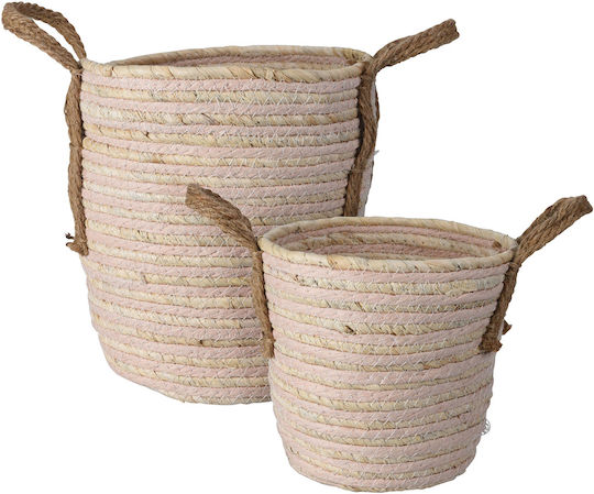 Set of Decorative Baskets Straw with Handles Ecru 2pcs