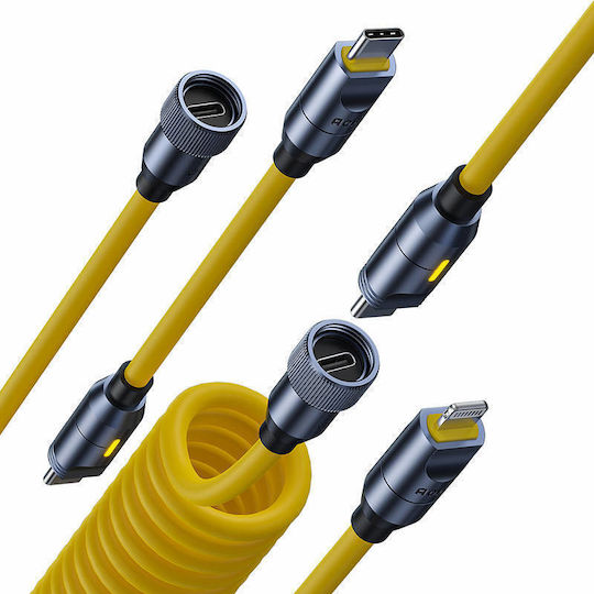 Aohi Magnetic Cablu USB la Type-C / Lightning cu mai multe porturi 5A Galben 2.4m (AOC-L011)